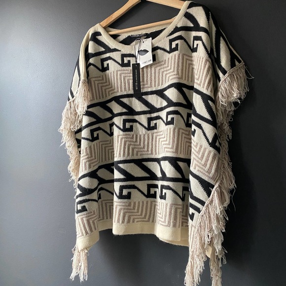 Walter Baker Alex Intarsia-knit Fringe Poncho Sweater NEW - Picture 9 of 10
